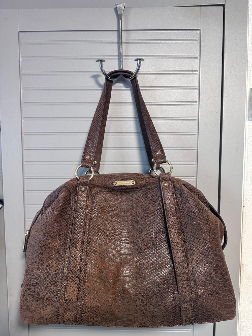 MICHAEL Michael Kors Vintage Brown Python-Embossed Leather Tote | Gold Hardware